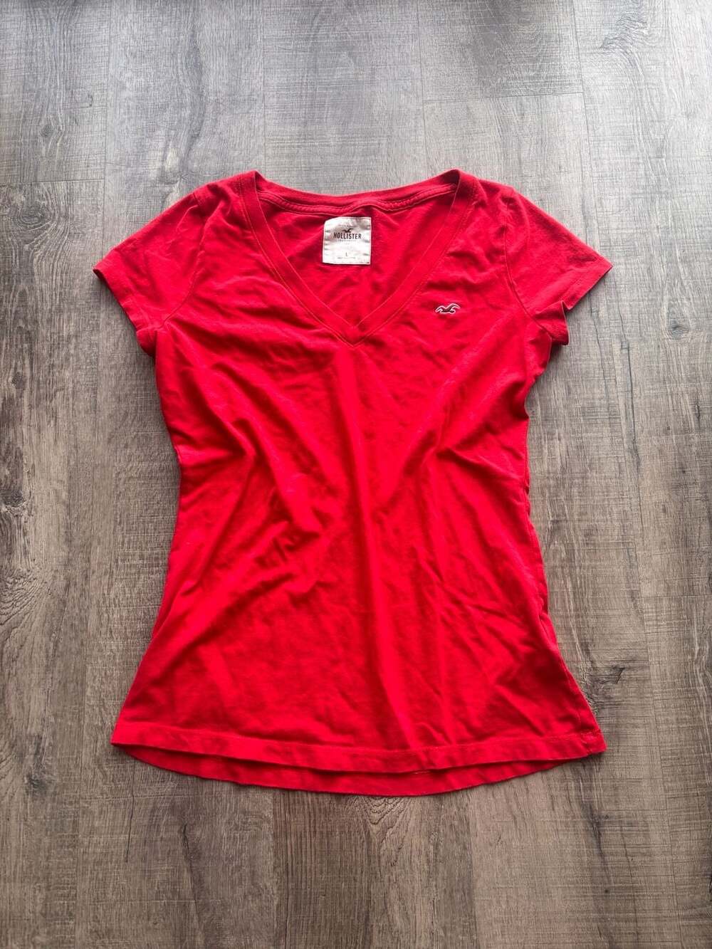Hollister Red V-Neck Short Sleeve Logo T-Shirt